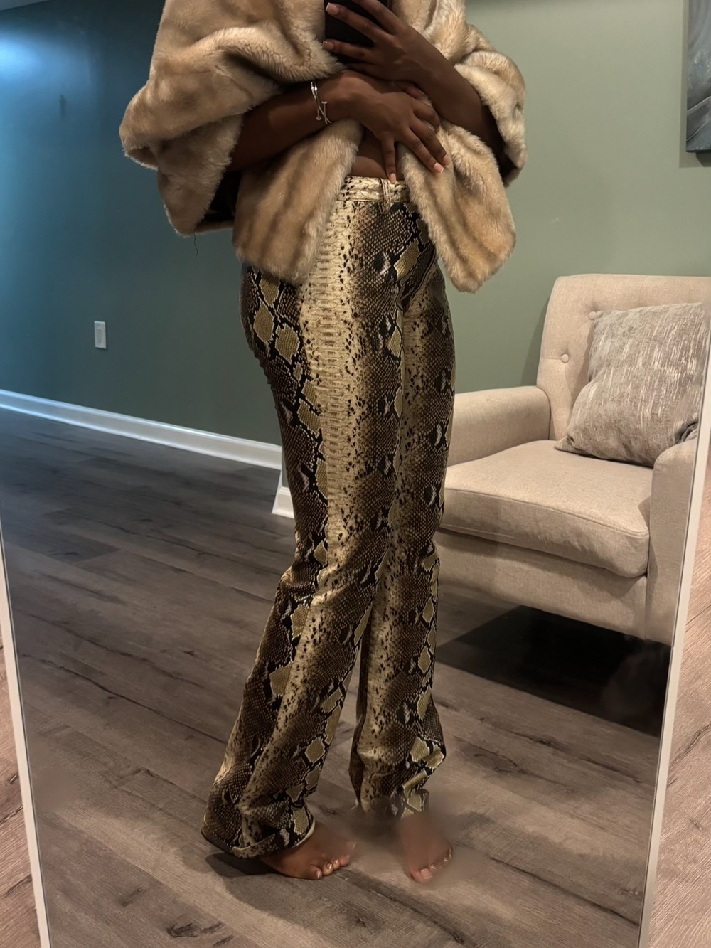 Snake Print Reptile Print Leather Pants